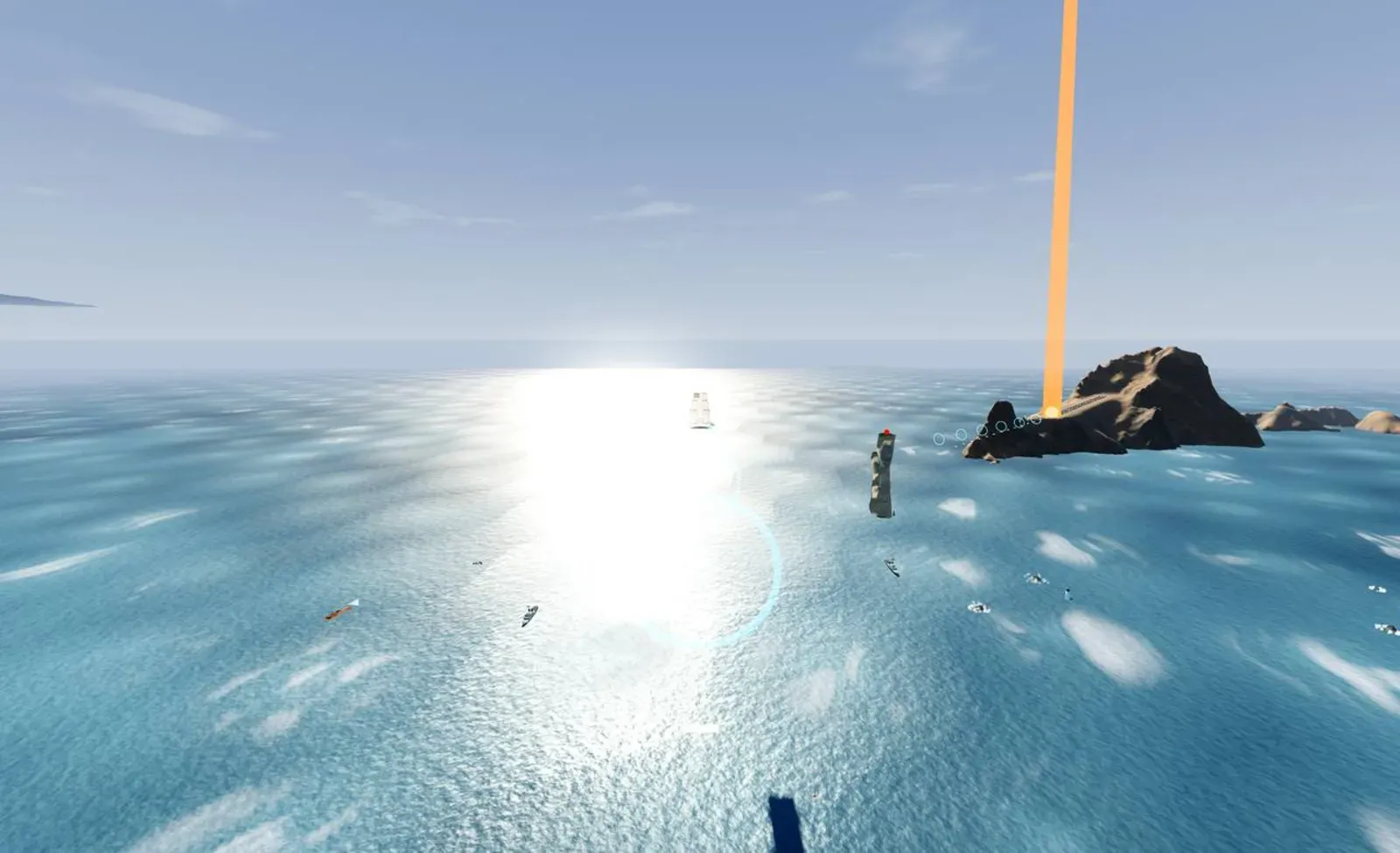 In-game screenshot of KeepLanding: Es Vedrà seen from the sea