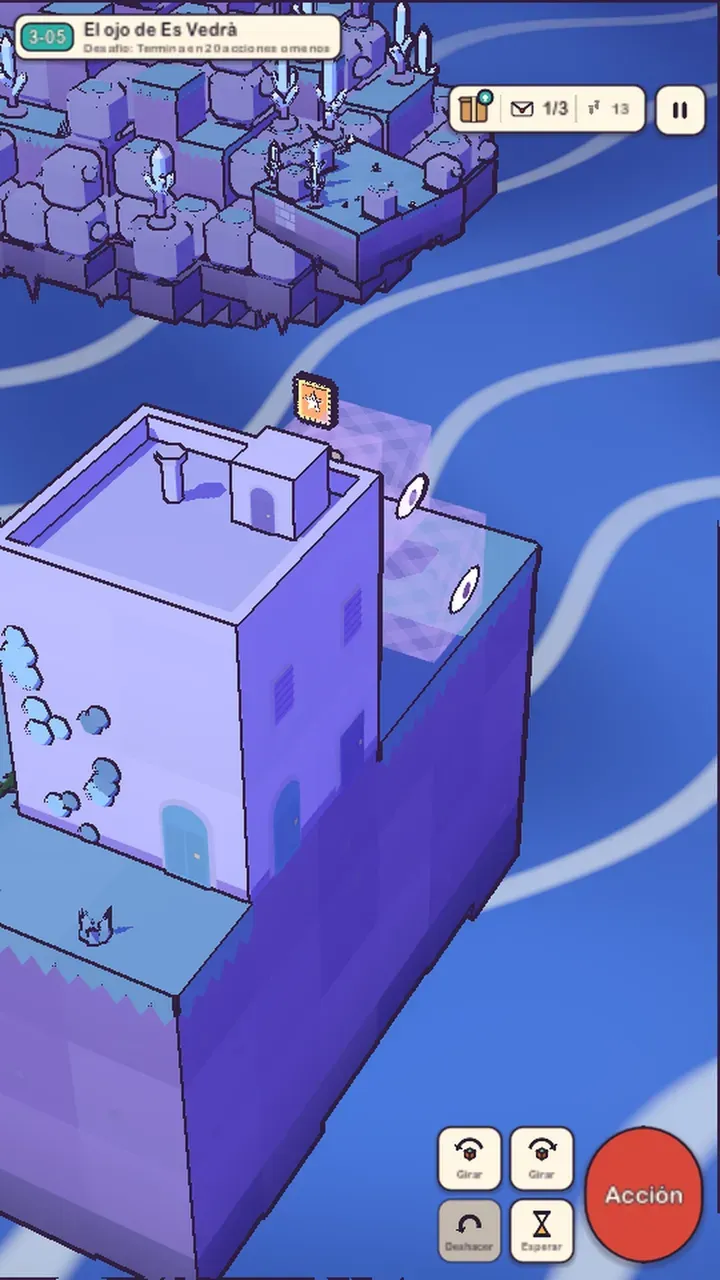 In-game screenshot of Sargantanit: a diorama built around the rock of Es Vedrà