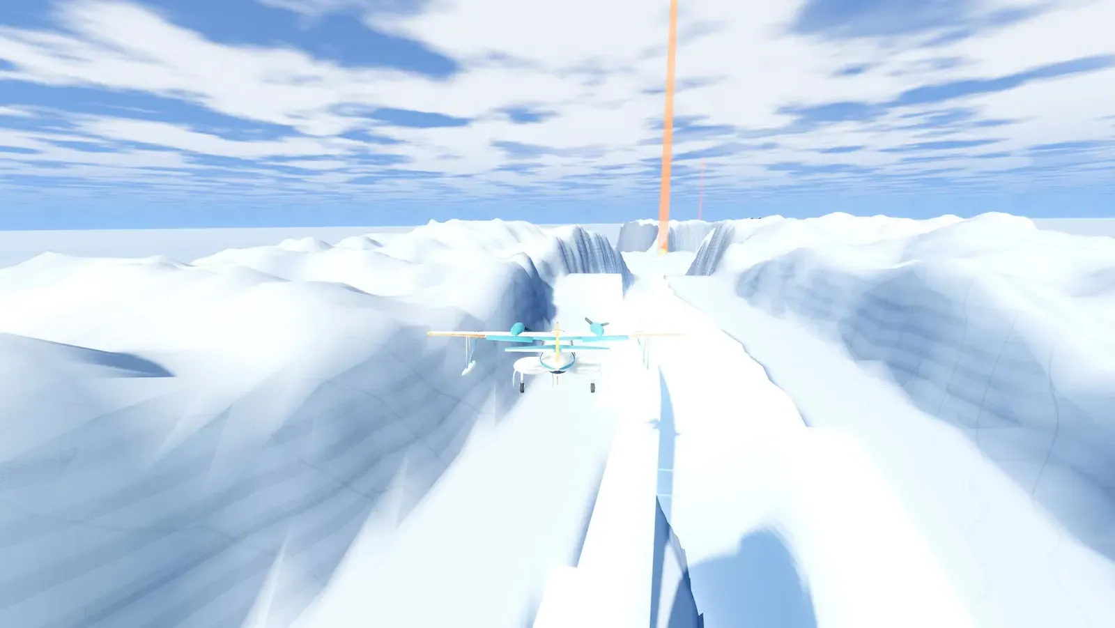 In-game screenshot of KeepLanding: an ice canyon