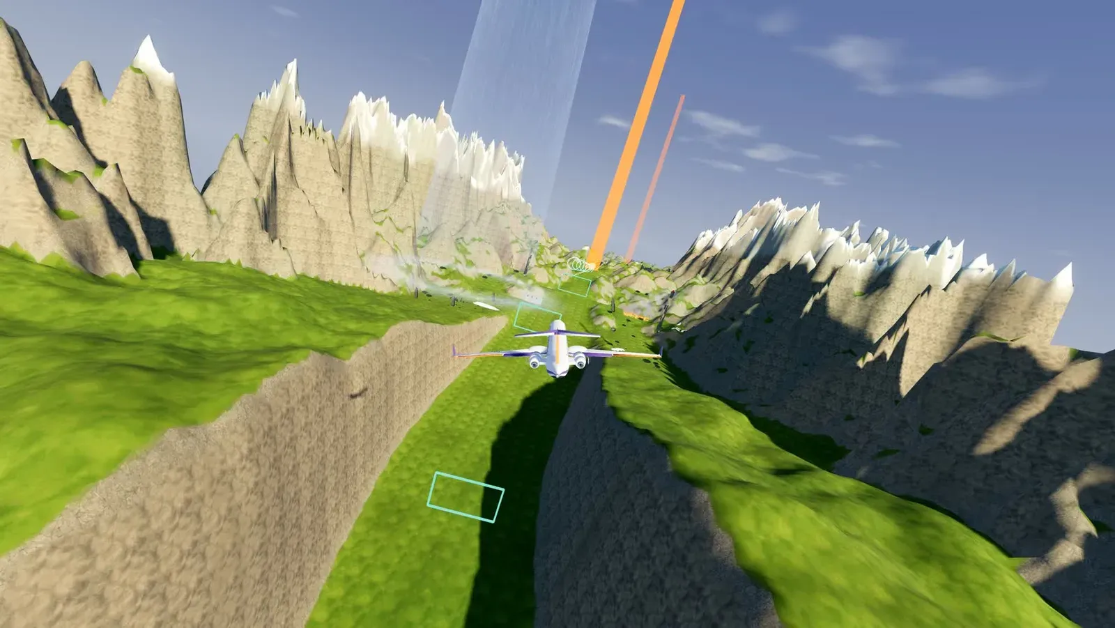 In-game screenshot of KeepLanding: a boxed-in mountain valley
