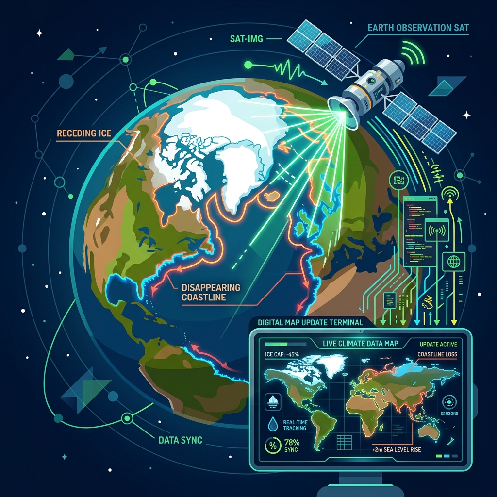 Satellite imaging digital map updates visualization